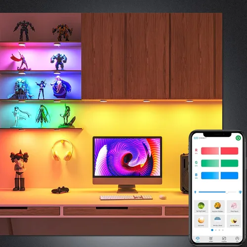 Vista 7 de BASON LIGHTING RGB Puck Lights Pulg in para vitrina, Bluetooth