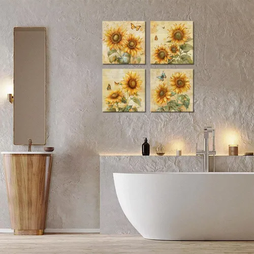 Vista 112 de Wall HDQ Arte de pared de flores para baño, dormitorio, sala de estar, decoración de pared azul y naranja, pintura floral, lienzo impreso, imagen