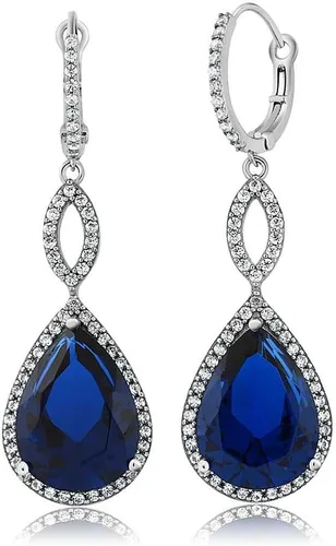 Vista 8 de Gem Stone King Pendientes largos de plata de ley 925 para mujer, diseño de lágrima para boda