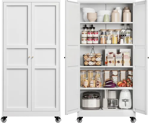 Vista 18 de Yizosh Small Metal Garage Storage Cabinet,Kitchen Pantry Storage Cabinet Negro