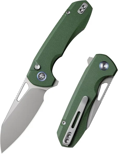 Vista 16 de RT-CAMEL - Cuchillo de bolsillo plegable, cierre con forro de botón, hoja de acero 14C28N de 3.1 pulgadas, cuchillo EDC con mango de micarta