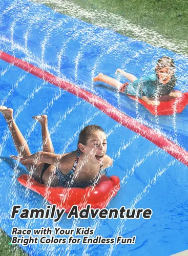 Vista 6 de Tobogán acuático para niños y adultos, toboganes de agua extralargos para patio trasero, resistente, con dos tablas inflables y juguetes de agua
