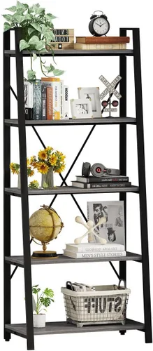 Vista 10 de BON AUGURE - Estantería de escalera, estante de 4 niveles, estantería de madera inclinada para libros para sala de estar, dormitorio, unidad