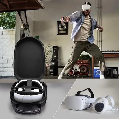 Vista 5 de Funda para Oculus Quest 2, funda de viaje rígida para Oculus Quest 2 VR con correa oficial Elite, accesorios de controles táctiles, funda
