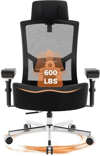 Vista 10 de Silla de oficina grande y alta de 600 libras con cojín de asiento grueso en forma de W, sillas de escritorio ergonómicas de malla para computadora