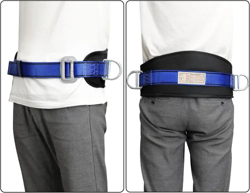 Vista 6 de Trsmima - Cinturón de seguridad para escalar, cinturón de escalada con almohadilla para la cintura y 2 anillos D, kit de cinturón de seguridad