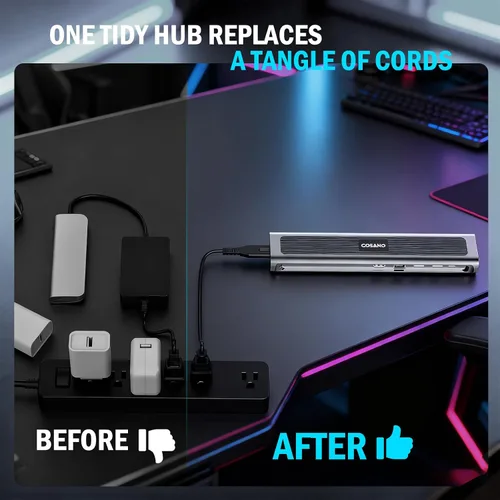 Vista 4 de Estación de acoplamiento para laptop, estación de carga universal todo en uno de carga rápida de 100 W con doble USB-C USB-A Hub 4K HDMI Ethernet 1