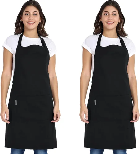 Vista 13 de Delantal de chef, delantal de cocina de algodón reciclado con un cuello ajustable con lazos largos, para cocinar, hornear