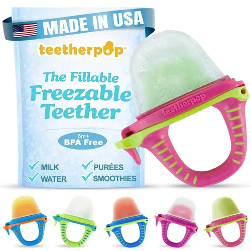 Vista 10 de Teetherpop Mordedor de silicona rellenable para bebés – Moldes de paletas de leche materna para la dentición con ranuras antiderrame – Mordedores