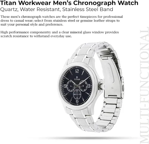 Vista 6 de Titan Workwear - Reloj cronógrafo para hombre, cuarzo, resistente al agua, correa de acero inoxidable