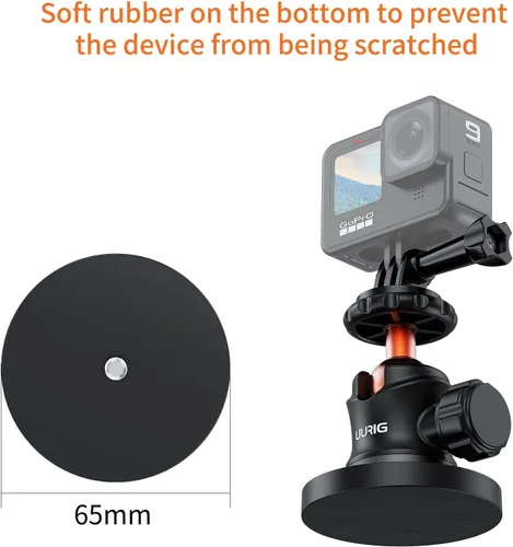 Vista 4 de UURIG BH07 - Soporte magnético para cámara con cabezal de bola de 360°, soporte de base de montaje magnético con rosca de 1/4"-20 para GoPro