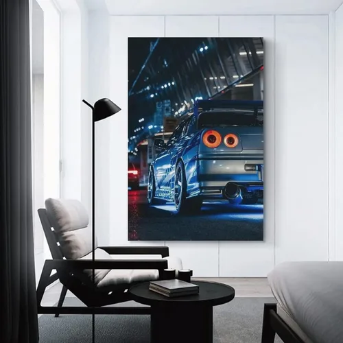 Vista 3 de Jdm Art - Póster para colgar en lienzo con diseño de automóvil japonés, color azul, para decoración de pared, para el hogar, 16 x 24 pulgadas