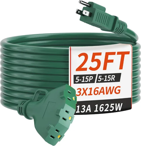 Vista 14 de PlugSaf Cable de Extensión para Exteriores de 50 Pies Calibre 16/3 con Múltiples Tomacorrientes Indicador de Luz, Cable de Extensión Flexible de 3