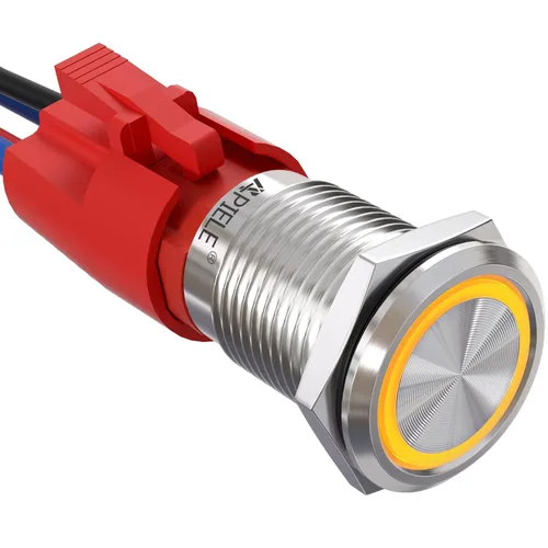 Vista 14 de APIELE - Interruptor de botón de cierre de 16mm, 12V, ojo de ángel LED, impermeable, redondo, autobloqueante, 1NO (aluminio negro, azul)