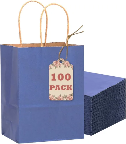 Vista 19 de qiqee Bolsas de regalo pequeñas de papel multicolor con asas a granel para fiesta arcoíris - 8.3"x6"x3.15" 100 piezas
