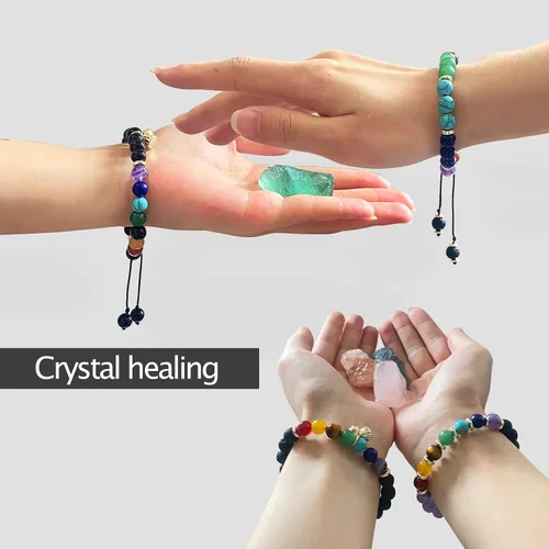 Vista 2 de 7 Chakra Bracelet Real Crystal Stone Beads Essential Oil Set Yoga Meditation Protection Lava Rock Jewelry Gifts for Women Men