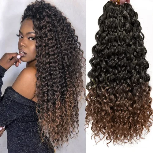 Vista 49 de GoGo Curl Crochet Hair 18 pulgadas onda de agua pelo sintético bohemio ganchillo trenzado jengibre onda profunda extensiones de cabello trenzado