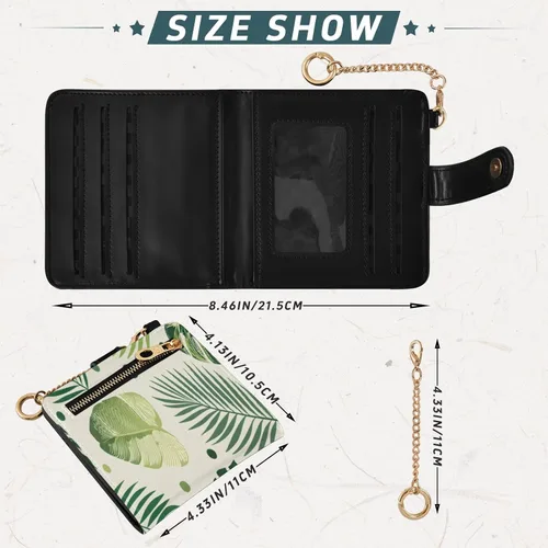 Vista 3 de Nander Green Leaf Small Wallet Women RFID Blocking Soft Leather Small Slim Thin Credit Card Wallet with Card Slots ID Window Zipper Coin Purse