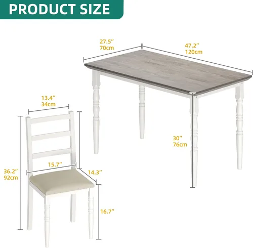 Vista 2 de YITAHOME Juego de mesa de comedor de 5 piezas para 4, mesa de comedor de granja con sillas tapizadas de piel sintética, juego de mesa rectangular
