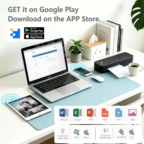Vista 5 de Impresora portátil bluetooth sin tinta térmica para teléfono y computadora Negro