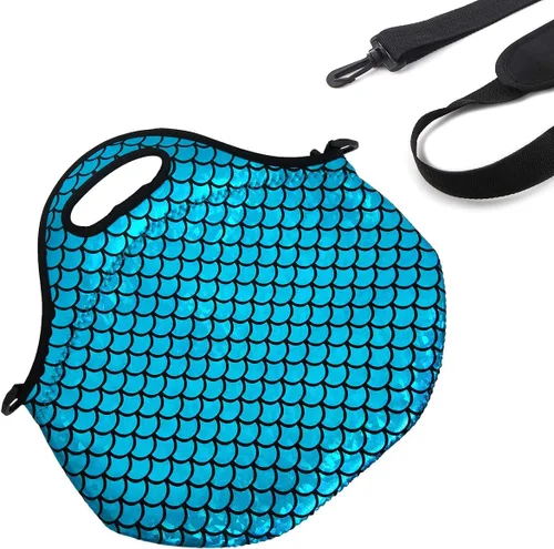 Vista 2 de YOUDA Bolsa de almuerzo aislada de neopreno para el hombro, bolsas para mujeres y hombres, trabajo, oficina, al aire libre, picnic, viajes (azul)