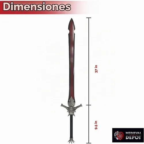 Vista 2 de MedievalDepot Dante's Rebellion Espada (Devil May Cry) - Hoja negra y roja de 37 pulgadas, acero inoxidable