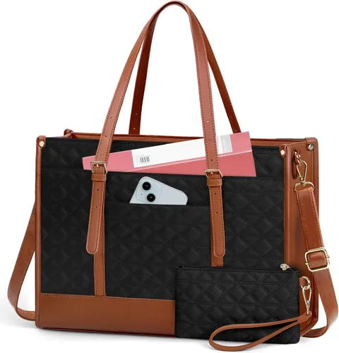 Vista 9 de IGOLUMON Bolsa para Laptop para Mujeres de 15.6 Pulgadas de Cuero Vegano Bolsa de Trabajo Tipo Tote Acolchada Maletín para Mujeres Bolsas de Laptop