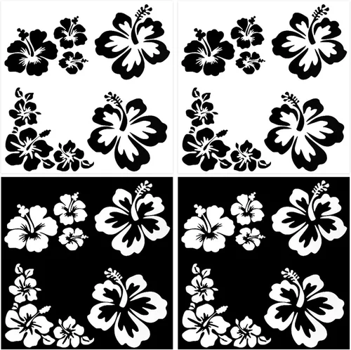 Vista 8 de GORGECRAFT 2 estilos 4 hojas de pegatinas de flores de hibisco para auto, pegatinas hawaianas reflectantes en blanco, pegatinas de parachoques