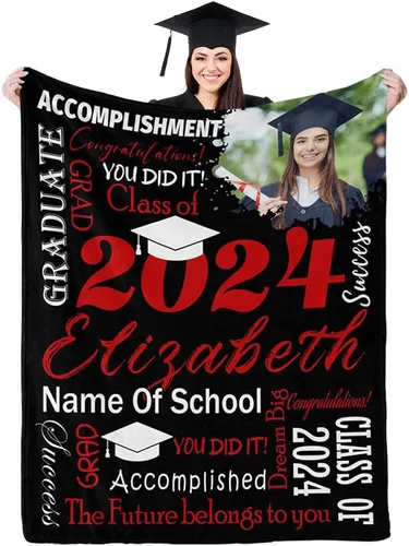Vista 20 de D-Story Manta de franela personalizada para mujer, regalos de graduados, regalo de graduación de secundaria, regalos de graduación personalizados