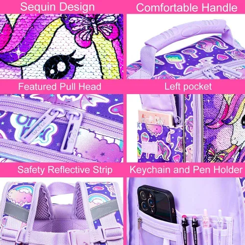 Vista 6 de ZLYERT Mochila para niñas y niños, mochila de dinosaurio y unicornio para estudiantes de preescolar primaria, mochilas para niños de 16 pulgadas
