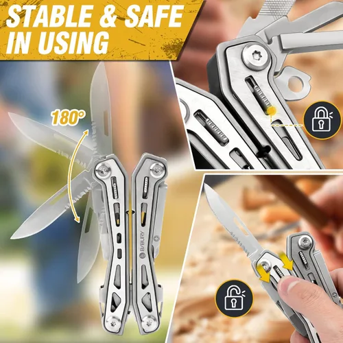 Vista 7 de BIBURY Multitools BI2043 - Alicates portátiles multiherramienta plegables con resorte con tijeras, abrelatas y destornillador, herramientas EDC