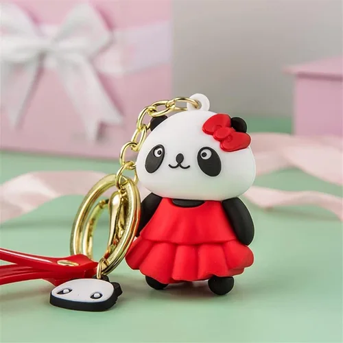 Vista 3 de Lindo llavero colgante de panda de dibujos animados, llavero colgante de PVC en forma de animal para bolsos, bolsos y bolsos, regalo de Navidad