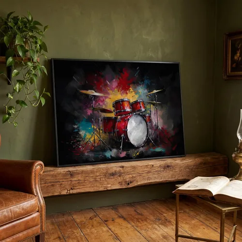 Vista 47 de LuxeWood Arte de Pared Musical en Lienzo - Impresiones Temáticas Musicales Medianas y Grandes para Sala de Estar, Oficina, Estudio, Airbnb