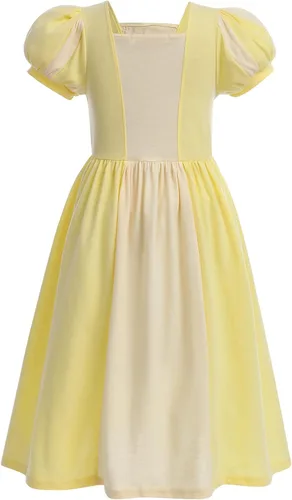 Vista 3 de IBTOM CASTLE Kids Girls Princess Puff Sleeve Dresses + Crown Movie Character Costume Halloween Cosplay Fancy Dress Up Gown