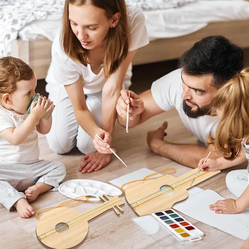 Vista 6 de Syhood 24 piezas de recortes de guitarra de madera para niños, recortes de guitarra de madera de 12 x 6.5 pulgadas para niños y niñas, instrumento