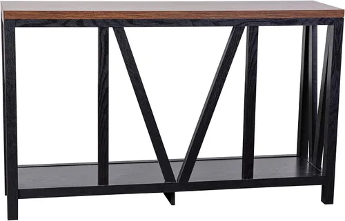 Vista 9 de Merrick Lane Erikson - Mesa de sofá - Diseño moderno de granja - Madera de ingeniería resistente a la deformación en negro - Parte superior de nogal