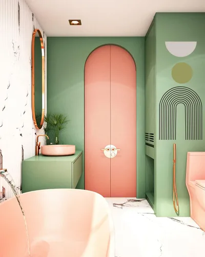Vista 6 de Arte de pared abstracto de arco – Adhesivo de pared de arco iris, calcomanías modernas para despegar y pegar para dormitorio, sala de estar, oficina