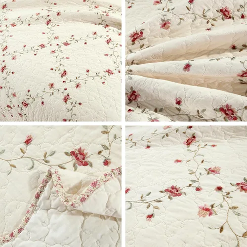 Vista 6 de vctops - Juego de colcha de 3 piezas, elegante, con bordado floral, de tamaño individual, 100% algodón, reversible y de retazos, 1 colcha y 2 fundas