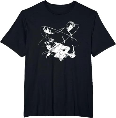 Vista 11 de Death Note Camiseta de anime Light and L Chains Negro
