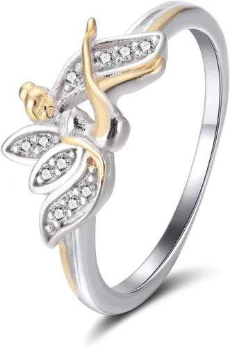 Vista 3 de Ginger Lyne - Anillo de ángel con alas de hada de dos tonos para mujer, joyería de moda, regalo para mamá, mejor amiga, hadas caprichosas
