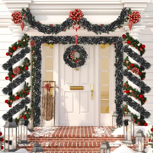Vista 7 de Guirnalda de Oropel de Navidad de 70 Pies, Guirnalda de Oropel Metálico Retorcido con Purpurina, Decoraciones Colgantes para Árbol de Navidad