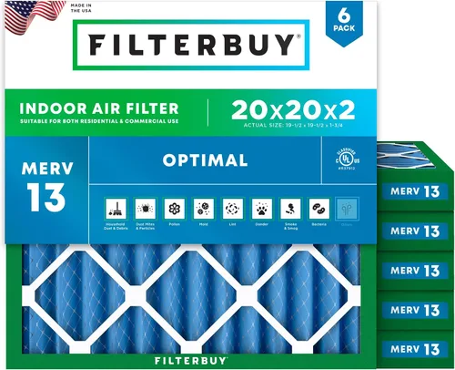 Vista 65 de Filterbuy Filtro de aire MERV 13 de 8 x 14 x 1 pulgadas para defensa óptima contra el humo y la alergia (paquete de 6), repuesto de filtros