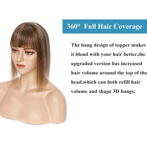 Vista 4 de MY-LADY Extensiones de cabello humano 100 % real para mujer con flequillo, densidad del 150 %, parte media recta para pérdida de cabello, cabello