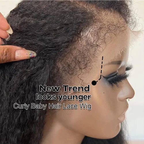 Vista 4 de Pelucas de cabello humano con encaje frontal de 13 x 6 pulgadas, pelucas de cabello humano con cabello de bebé rizado, peluca frontal sin pegamento