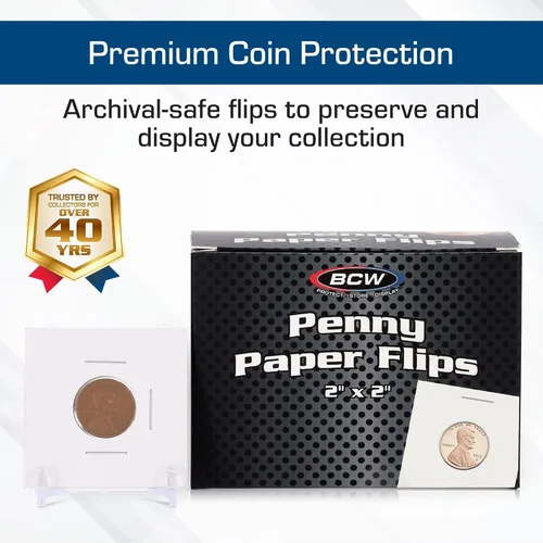 Vista 2 de BCW Monedas 2x2 para monedas de centavo Portamonedas para monedas Fundas de centavo de archivo para monedas de 0.748 in – 100