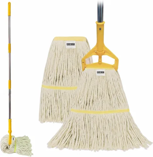 Vista 11 de KLHB‑YF - Trapeador comercial de algodón, diseño industrial resistente, mango de 59.8 in, 2 cabezales de repuesto, repuesto negro resistente a
