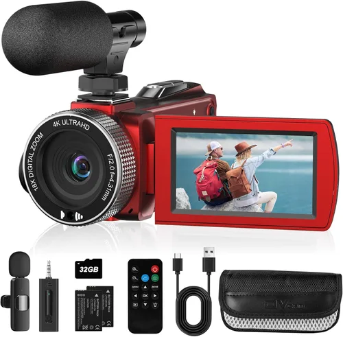 Vista 8 de Cámara de video 4K HD 48MP Vlogging Cámara para YouTube con micrófono Lavalier inalámbrico, zoom digital 18X 3.0 IPS Grabadora de video Negro