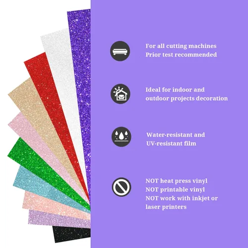 Vista 2 de TECKWRAP Hojas adhesivas de vinilo brillante con purpurina para cortador de manualidades, 12 x 12 pulgadas, 10 hojas/paquete