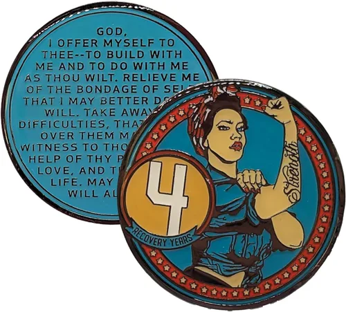 Vista 40 de Sobriety Coin – Rosie Strength Tattoo Recovery AA Chip, medallón de alta resistencia, regalo perfecto para cualquier persona en recuperación