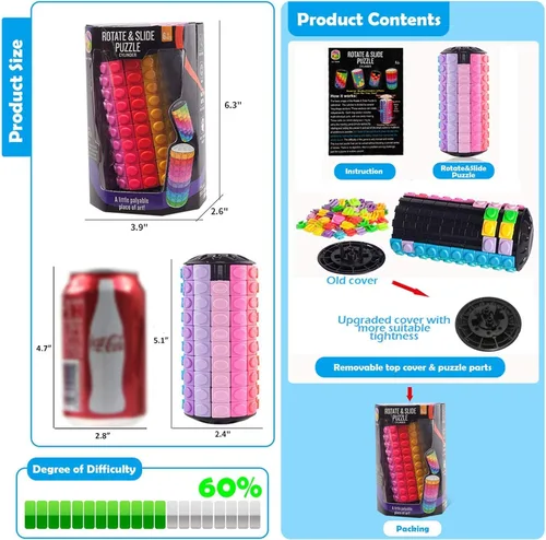 Vista 7 de R.Y.TOYS Juguete para ansiedad, rompecabezas de cubo mágico, rompecabezas de cerebro para adultos, juego de mano inquieto de lógica giratoria